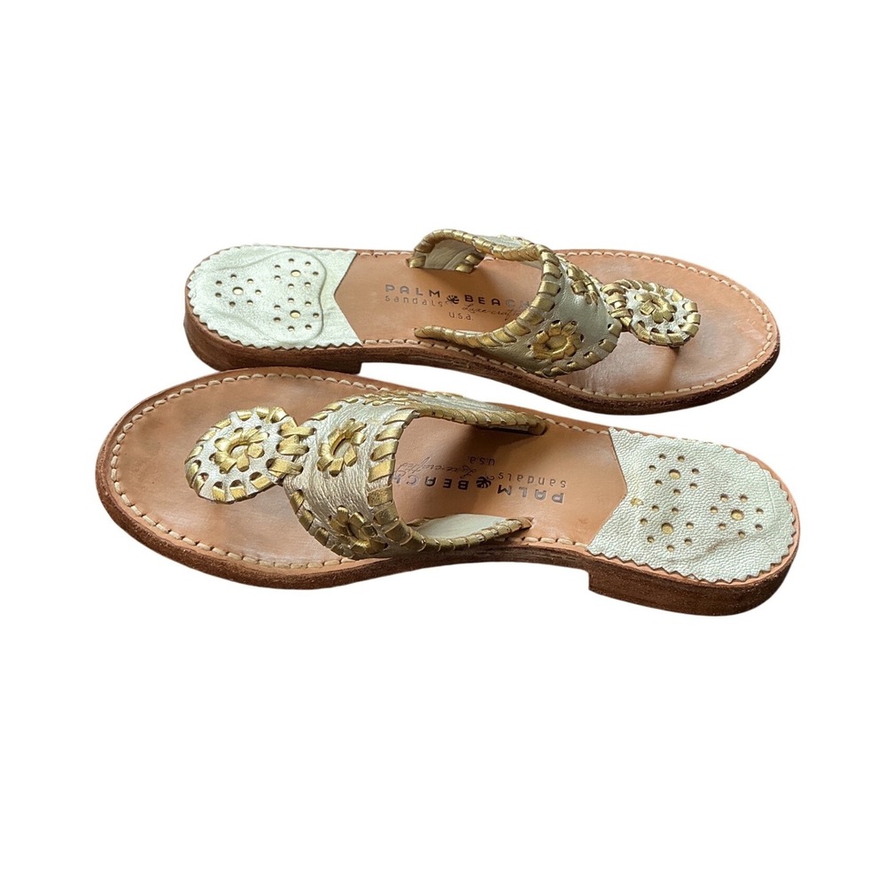 Palm Beach Sandals Womens Metallic Gold Silver Leather Navajo Thong Sandals 6 - Picture 3 of 10